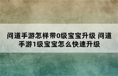 问道手游怎样带0级宝宝升级 问道手游1级宝宝怎么快速升级